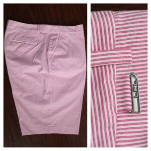 Lauren Ralph Lauren Pink and White Striped Seersucker Bermuda Active Shorts